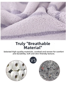 Macro detail of purple coral fleece towel texture and high-quality combed cotton fibers