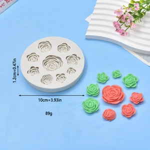 Round 9-cavity 3D rose flower silicone mold for soap and fondant DIY crafting