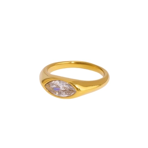 Minimalist gold stainless steel open ring featuring a marquise-cut zircon gemstone