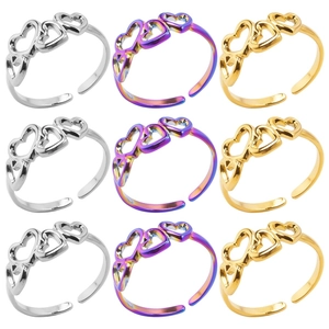 Stainless Steel Hollow Heart Ring For Women Adjustable Open Geometric Minimalist Band Gold Silver Rainbow Fashion