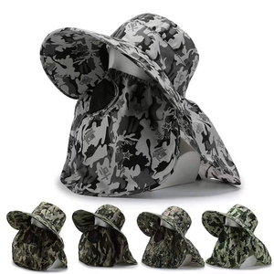 Camouflage Sun Protection Hat Wide Brim With Breathable Face Mask And Neck Flap Tactical Fishing Hiking Outdoor Men