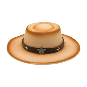 Cappello jazz in feltro sfumato a tesa larga con cinturino in pelle e stella turchese