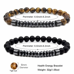 6mm Tiger Eye and Black Agate beaded bracelet set with hematite for health and energy