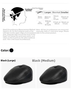 Size guide for men's PU leather winter hat showing head circumference measurements