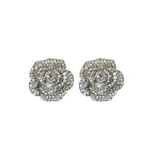 Sparkling silver rose earrings set with pavé crystals in a fashionable floral design
