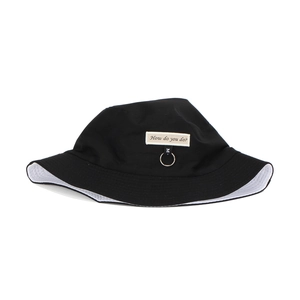 Women's black and white bucket hat with sun protection and stylish metal ring
