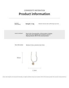 Size chart for the tiger eye stone pendant necklace showing dimensions and weight