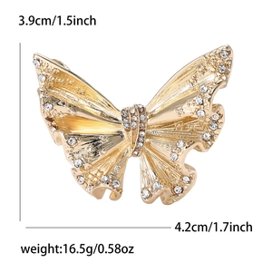 Elegant golden alloy enamel butterfly brooch with sparkling rhinestones for women