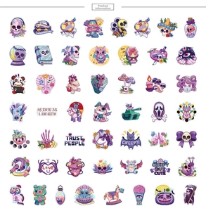 Matrix layout of gothic creepy cute waterproof stickers with skulls and unicorn designs