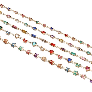 Colorful zircon crystal chains in heart and butterfly shapes with gold plated settings