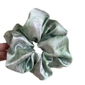 Starry blue marble pattern satin scrunchie with elegant watercolor oil painting texture