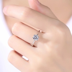 Classic six-prong sterling silver ring with sparkling round cubic zirconia stone