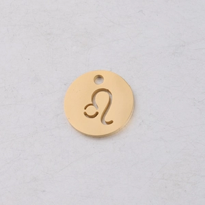 Detailed view of a 12mm golden stainless steel Leo zodiac charm for DIY jewelry making