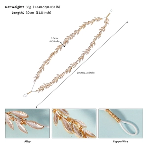 Detailed view of handmade baroque gold leaf headband with alloy and copper wire texture