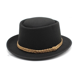 Classic black wool felt fedora hat with brown braided band for men and women