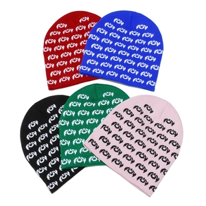 Acrylic Knitted Beanie Hat Warm Winter Jacquard Full Pattern Streetwear Cap For Men Women