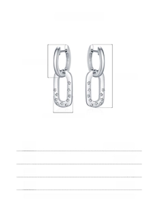 Detailed technical drawing of 925 sterling silver geometric earrings with measurements