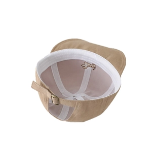 Interior view of khaki cotton toddler cap with animal embroidery and metal buckle