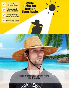 Détail d'un chapeau de soleil en paille de papier pour homme avec mentonnière ajustable