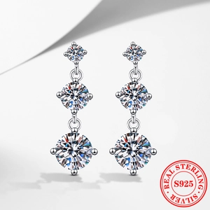 S925 Sterling Silver Moissanite Stud Earrings For Women D Color Round Cut Stepped Rhinestone Earrings Jewelry With GRA Certificate