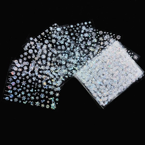 Laser silver snowflake nail art stickers set with reindeer and winter holiday motifs