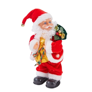 Elektrischer kletternder Weihnachtsmann in rotem Samtanzug mit grünem Geschenksack