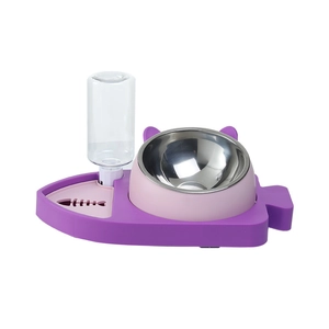 Ensemble distributeur automatique 2-en-1 pour chat en forme de poisson avec bol inox