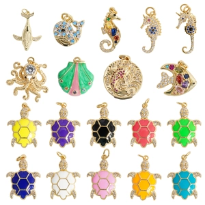 Marine Animal Pendants 18K Gold Plated Copper Zircon Enamel Sea Turtle Seahorse Whale Octopus Charm Jewelry Making Women