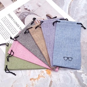 Portable Linen Drawstring Glasses Pouch Protective Sunglasses Storage Bag Lightweight Eyewear Case Travel Organizer