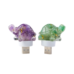 Turtle shaped USB night lights with purple and green crystal resin and gold flakes