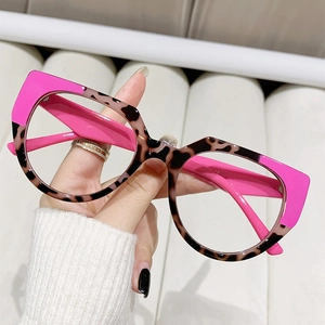 Fashionable cat eye TR90 leopard and pink eyeglasses frame with anti-blue light lenses