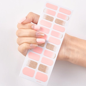 Pink gradient and gold glitter press-on nail stickers set for professional manicure Art