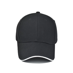 Classic black polyester baseball cap with sandwich brim contrast edge and six-panel design