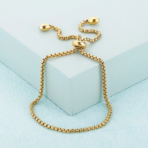Minimalist gold plated box snake chain bracelet with adjustable round sliding clasp