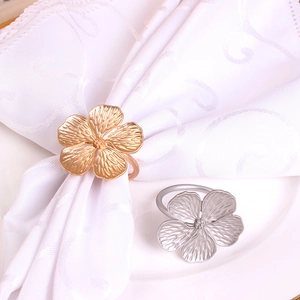 Elegant gold and silver five-petal flower napkin rings for wedding table decorations