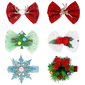 6-piece Christmas hair clip set with velvet bows, mesh, antlers, and festive holiday motifs