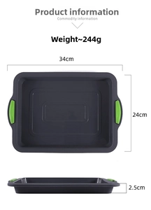 Detailed size view of the 34x24x2.5cm grey rectangular silicone brownie baking tray