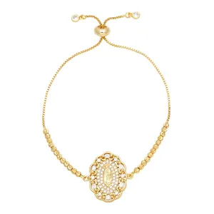 18K gold plated Virgin Mary adjustable bracelet with sparkling zircon inlays