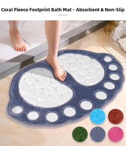 Close-up of pebble textured coral velvet bath mat with anti-slip absorbent material