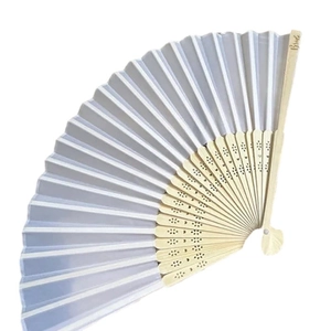 White folding paper fan with wooden ribs and Bride engraving for wedding gifts