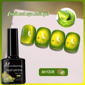 Detail of Kiwi Green Fruit Cat Eye Nail Gel showing brush applicator and glossy finish
