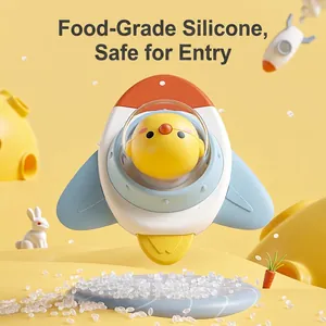 Space chicken rocket suction toy for baby high chairs made of food-grade silicone
