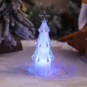 Macro shot of an acrylic LED Christmas tree light with blue-white star top and glow