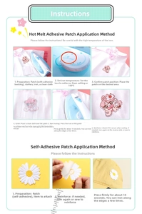 Instructional guide for iron-on and self-adhesive sweet donut and cartoon patches