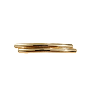 Minimalist golden metal hair clip featuring a sleek double-bar parallel design with mirror polish