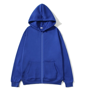 Unisex bright royal blue zip-up hoodie with drawstring hood and kangaroo pockets