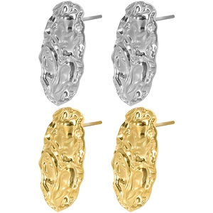 Minimalist 18k gold and silver plated stainless steel stud earrings with lava texture