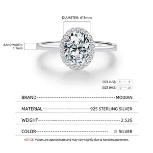 Elegant S925 sterling silver ring with 6x8mm oval clear stone and halo diamond setting