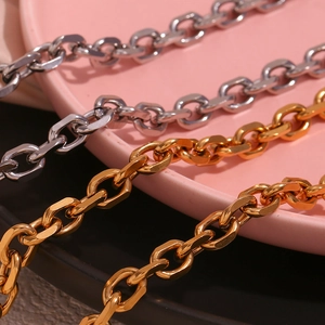 Sleek stainless steel body chain set in gold and silver finish with flat oval links