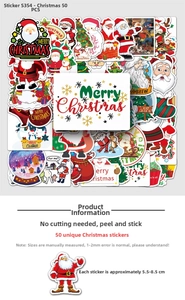 50 assorted Christmas stickers featuring Santa and reindeer for luggage and laptops